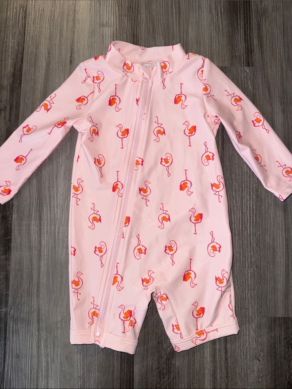 Carter’s swimsuit baby girl, 3-6 months pink flamingo long sleeve zip up pool
